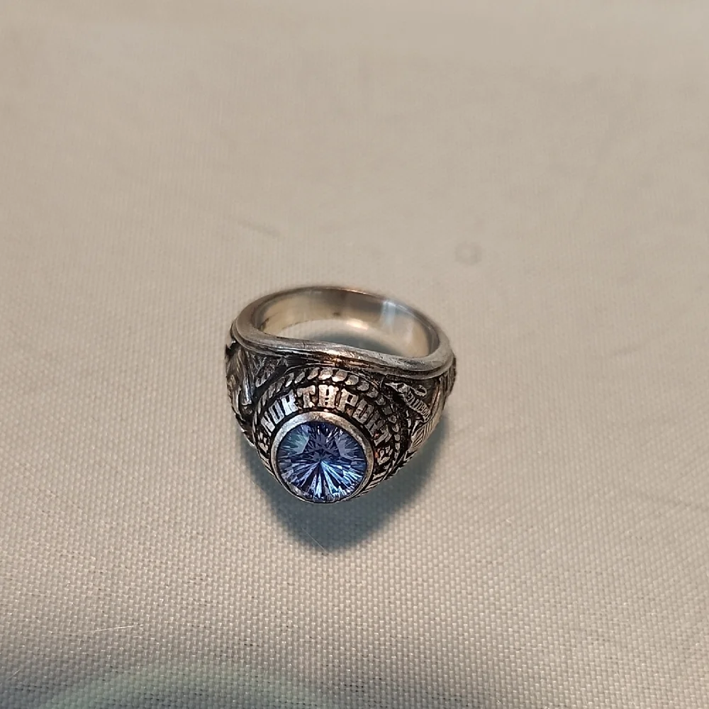 Vintage Class Ring with Aquamarine Gemstone Josten Ladies Sterling Silver 10.92g